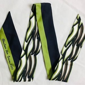 Christian Dior Mitzah Scarf Contrast Color Navy/Green 100 x 6cm Silk. New